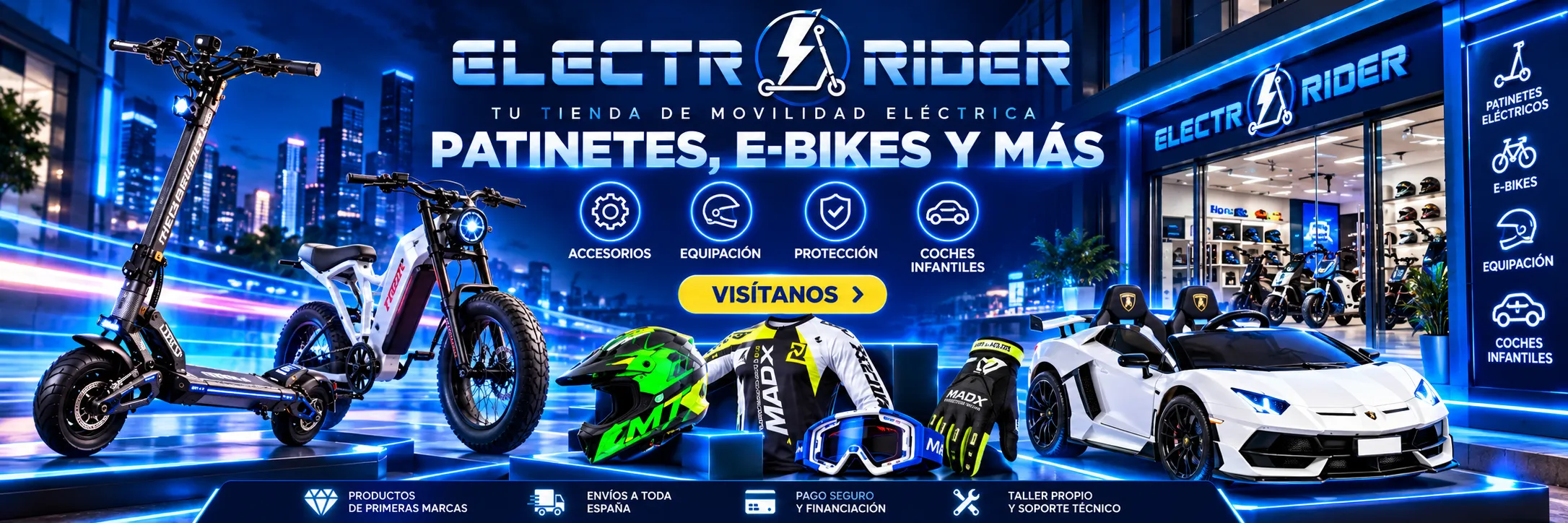 ElectroRider, tu tienda de movilidad eléctrica en Elche: patinetes eléctricos, e-bikes, equipación y coches eléctricos infantiles